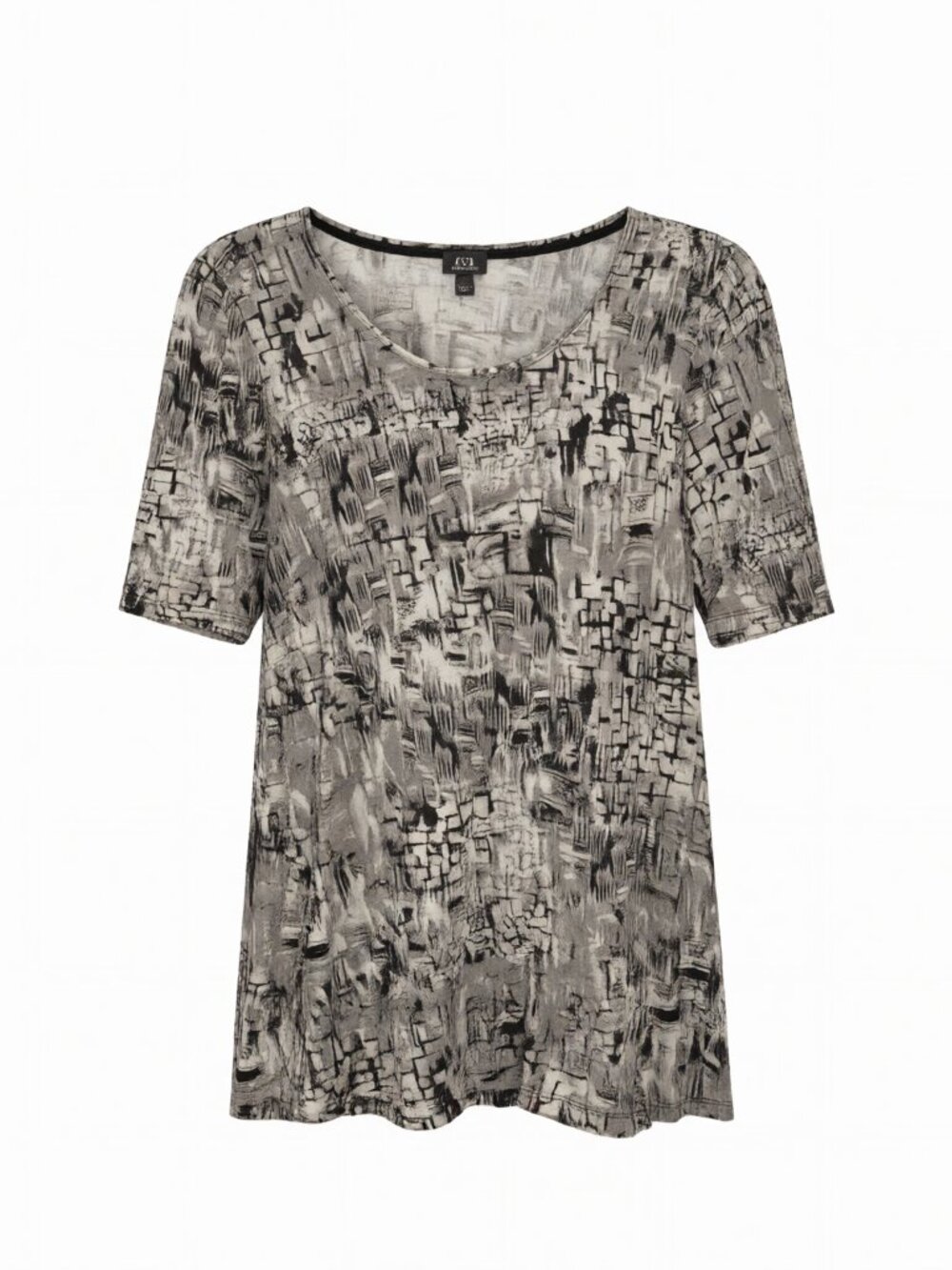 Cable & Gauge Gray Black Tunic Top L Abstract Print